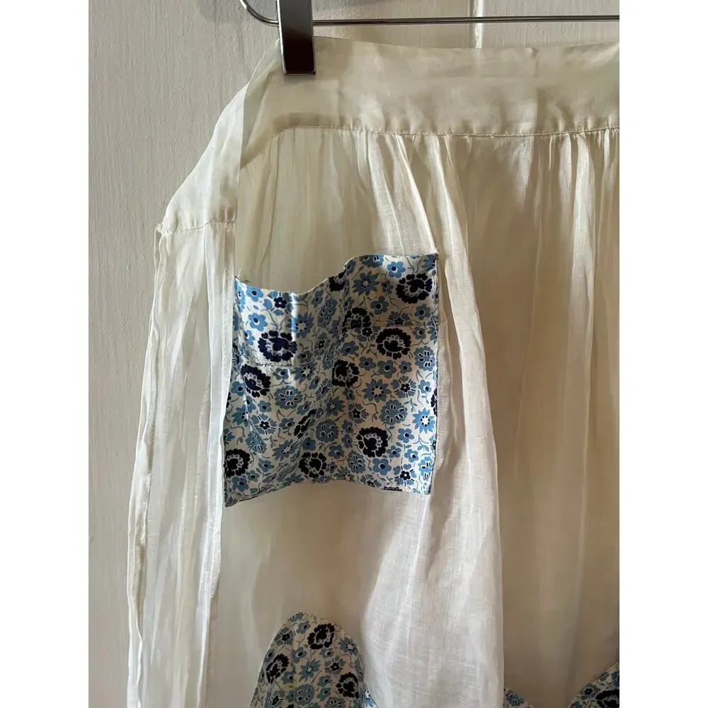 Two Vintage 60s Sheer Half Aprons Pink Blue Floral Print